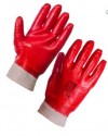 Red PVC Gloves - Knitted Wrist - Pair